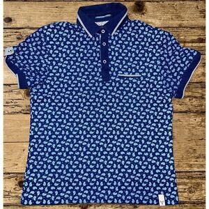 Varanasi Men’s Size XL Blue Polo Paisley Print